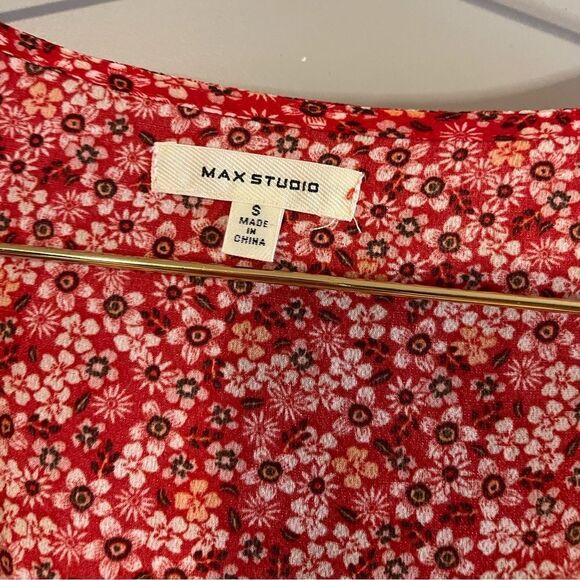 Max Studio Red Floral Ruffle Sleeve Wrap High Low Hem Dress | SZ S - Picture 5 of 17